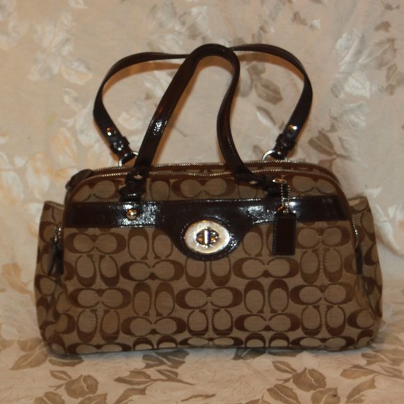 Coach F16542 Brown Canvas Signature Satchel Handba - Picture 1 of 8